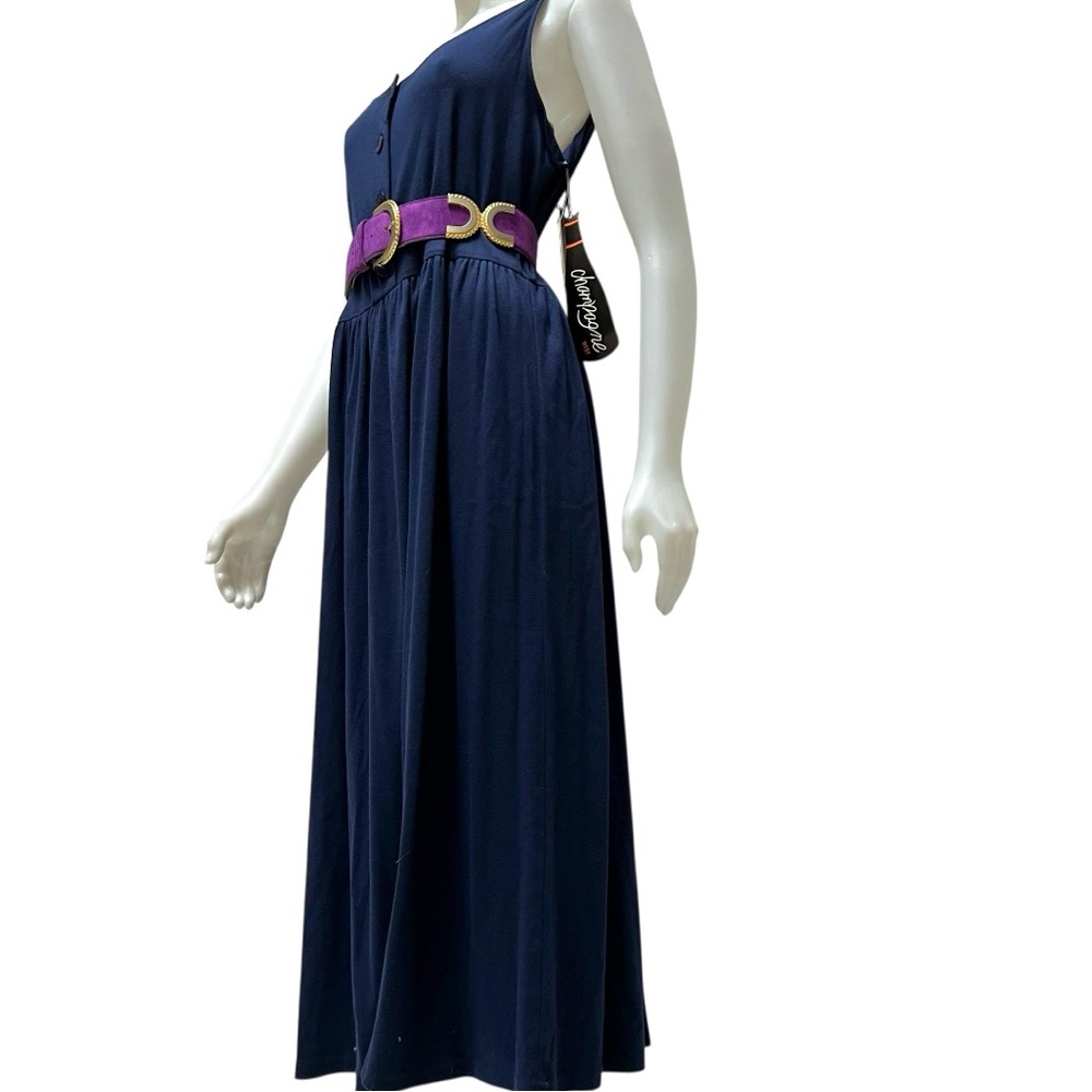 Vtg CHAMPAGNE Maxi Dress‎ Drop-Waist Navy Minimalist Lagenlook NWT 90's X-large